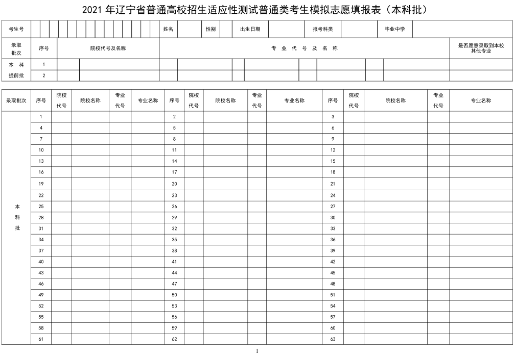 志愿模拟填报表格 志愿模拟填报表格