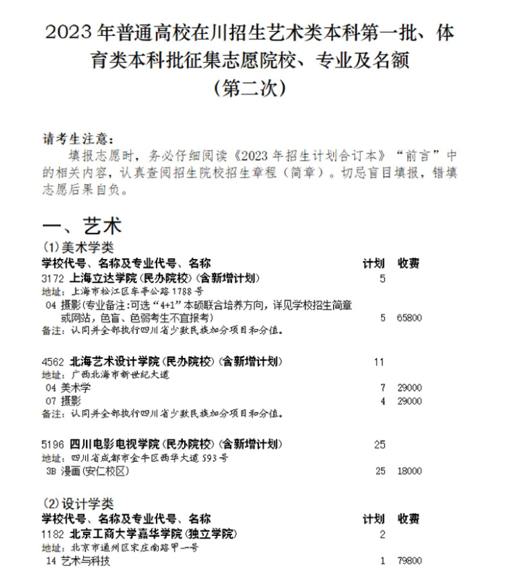 四川2023艺术类本科第一批 体育类本科第二次征集志愿截止时间 四川2023艺术类本科第一批 体育类本科第二次征集志愿截止时间