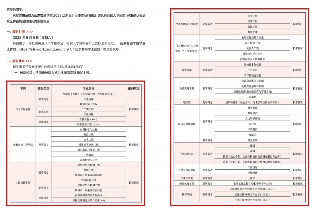 2023山东交通学院新生入学须知 2023山东交通学院新生入学须知