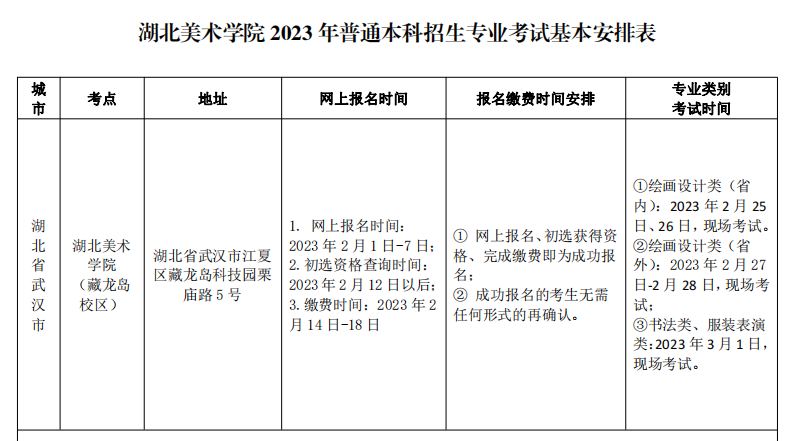 2024湖北美术学院艺术类校考考试时间什么时候 几月份考试 2024湖北美术学院艺术类校考考试时间什么时候 几月份考试