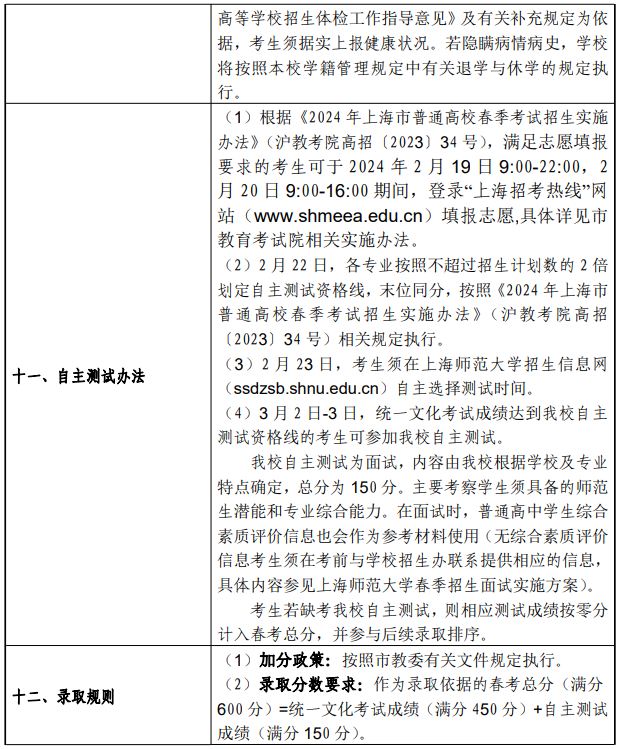 2024年上海师范大学春季高考招生简章 2024年上海师范大学春季高考招生简章
