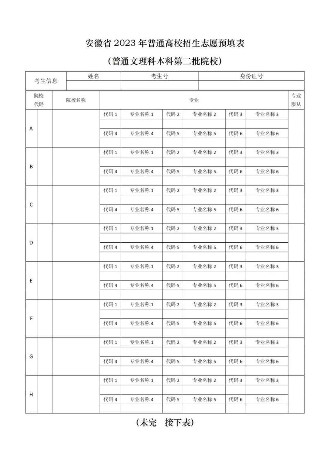 高考志愿填写表格样本 志愿图表汇总 高考志愿填写表格样本 志愿图表汇总