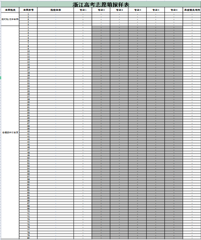 2024浙江80个志愿填报模板 2024浙江80个志愿填报模板
